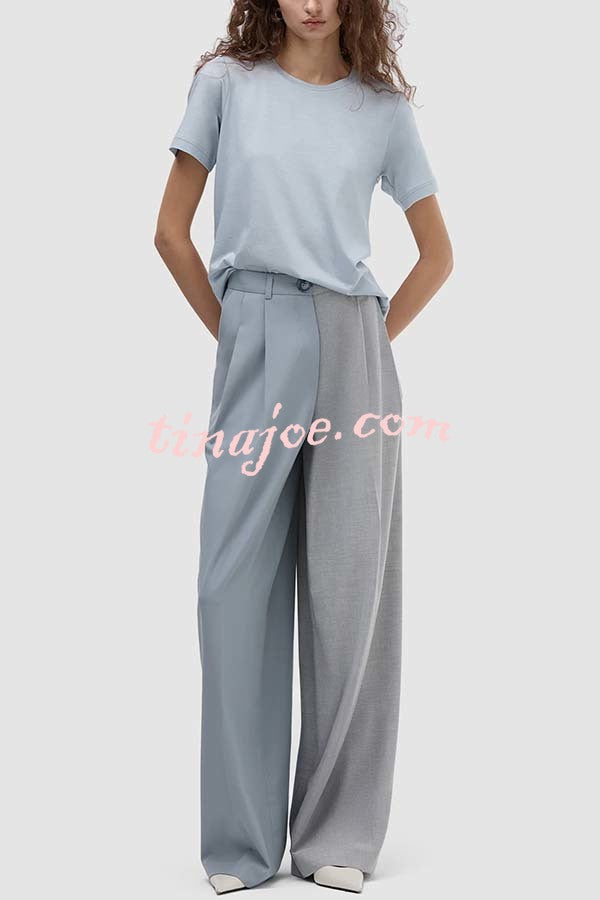 Girl Boss Avant-garde Contrast Colors Lapel Boyfriend Blazer and Pocketed Wide Leg Pants Set