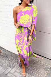 Rosie Printed One Shoulder Split Hem Maxi Dress