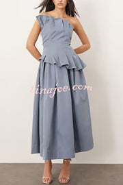 Fashionable Chic Off Shoulder Structured Pleat Corset A-line Midi Dress