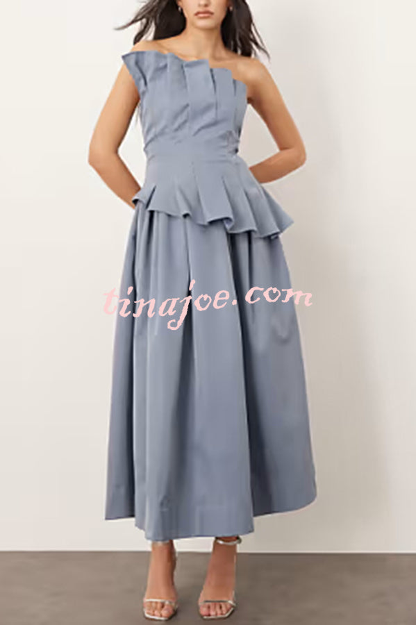 Fashionable Chic Off Shoulder Structured Pleat Corset A-line Midi Dress