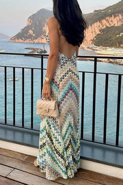 Missoni Summer Knit Colorful Herringbone Print Open Beck Maxi Dress