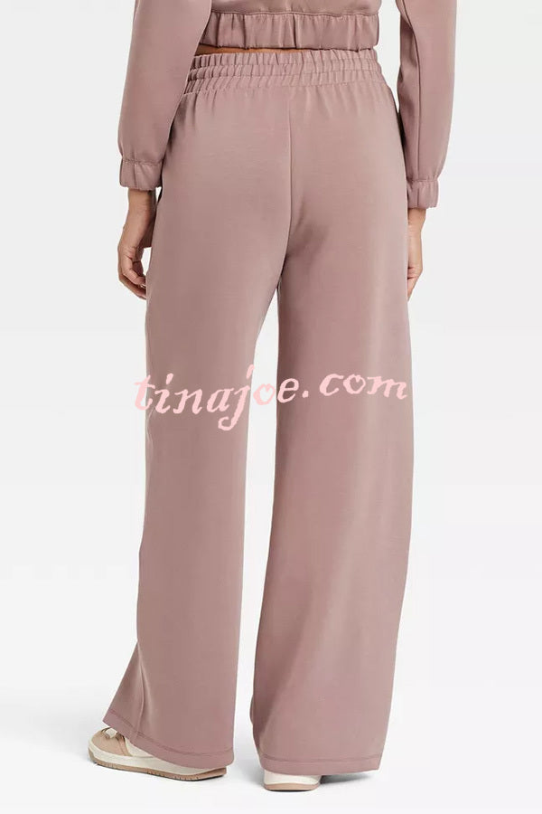 Airy Sleek Full Zip Jacket and High Rise Elastic Waist Pocket Wide Leg Sweatpants Set