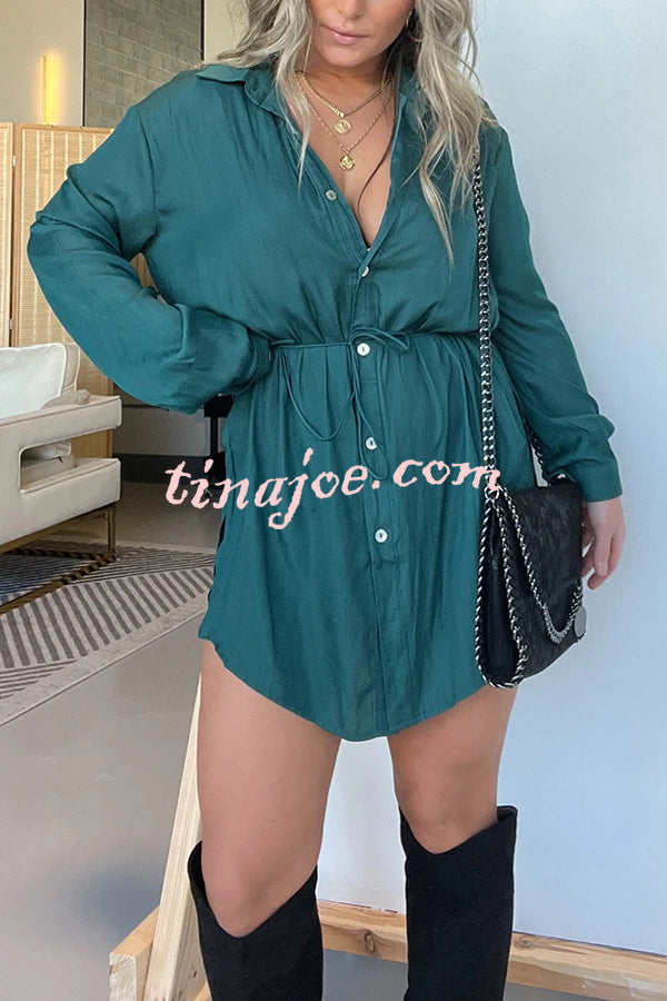 Solid Color Long Sleeve Button Casual Shirt-Style Rompers