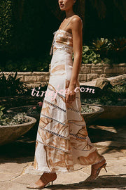 Daje Linen Blend Unique Print Round Hollow Trim Tie-up Bust Slip Maxi Dress