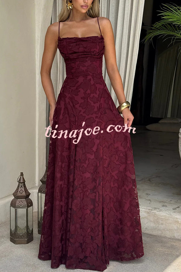 Francis Floral Burnout Jersey Fabric Cowl Neck Back Lace-up Maxi Dress