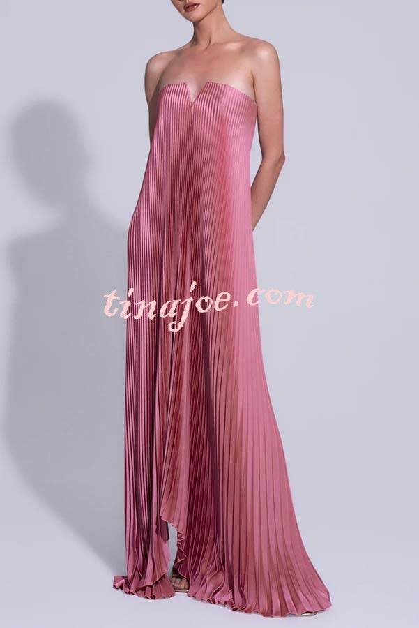 Darling Moment Satin Fabric Off Shoulder V-neck Asymmetric Hem A-line Maxi Dress