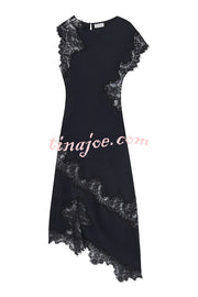 Paris Dream Satin Lace Trim Irregular Design Drape Maxi Dress