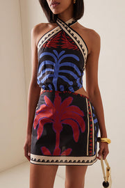 Unique Printed Sexy Halterneck Resort Beach Mini Dress