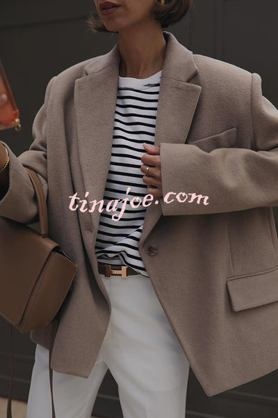 Solid Color Lapel Long Sleeve Loose Blazer