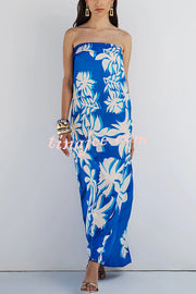 Fashion Vacation Satin Unique Print Off Shoulder Maxi Dress