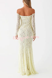 Sexy Off Shoulder Long-sleeved Lace Slim Fishtail Maxi Dress