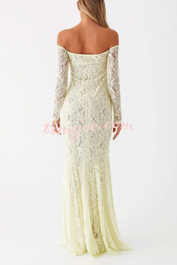 Sexy Off Shoulder Long-sleeved Lace Slim Fishtail Maxi Dress