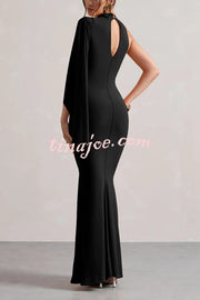 Ready When You Are High Neck One Ruffle Sleeve Maxi Dress