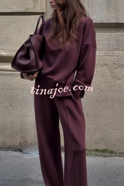 Double Soft Turtleneck Side Zipper Sweatshirt and Elastic Waist Pocketed Loose Pants Set