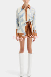 Lake Days Satin Colorblock Unique Print Tie-up Shirt Mini Dress