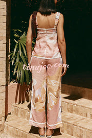 European Summer Linen Blend Ric Rac Trims High Rise Pocket Loose Pants