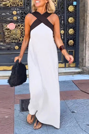 Stylish Crossover Backless Sleeveless Loose Maxi Dress