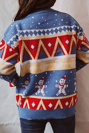 Christmas Pattern Knitted Crew Neck Long Sleeved Sweater