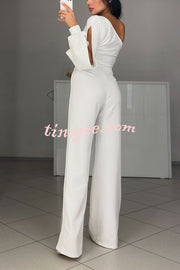 Fashionable Oblique Shoulder One-sleeve Sexy High Slit Slim Jumpsuit