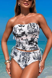 Unique Print High Waist Tie-Stretch Two-Piece Bikini Swimsuit