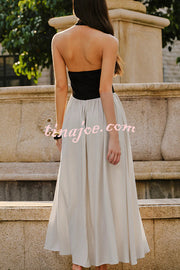 Fashion Contrast Color Stitching Sleeveless Backless Slim Maxi Dress