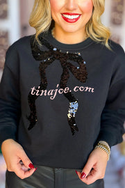 Christmas Bow Sequined Long Sleeve Casual Sweatshirt