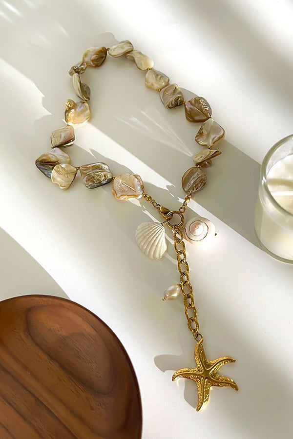 Stylish Pearl Beaded Starfish Pendant Necklace