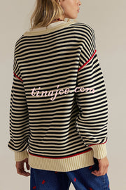 Fashion Striped Colorblock Loose Round Neck Long-sleeved Knitted Sweater