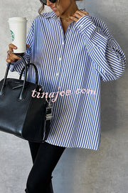 Fashionable Striped Printed Loose Long-sleeved Casual Shirt