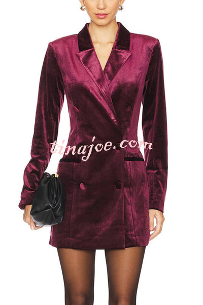 Holiday Soiree Solid Color Velvet Lapel Long Sleeve Blazer Mini Dress