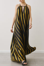 Striped Print V-Neck Loose Beach Vacation Maxi Dress