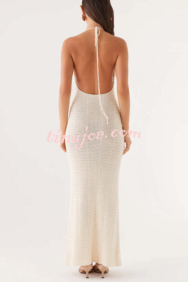 Olivia Crochet Knit Rose Texture Backless Stretch Maxi Dress