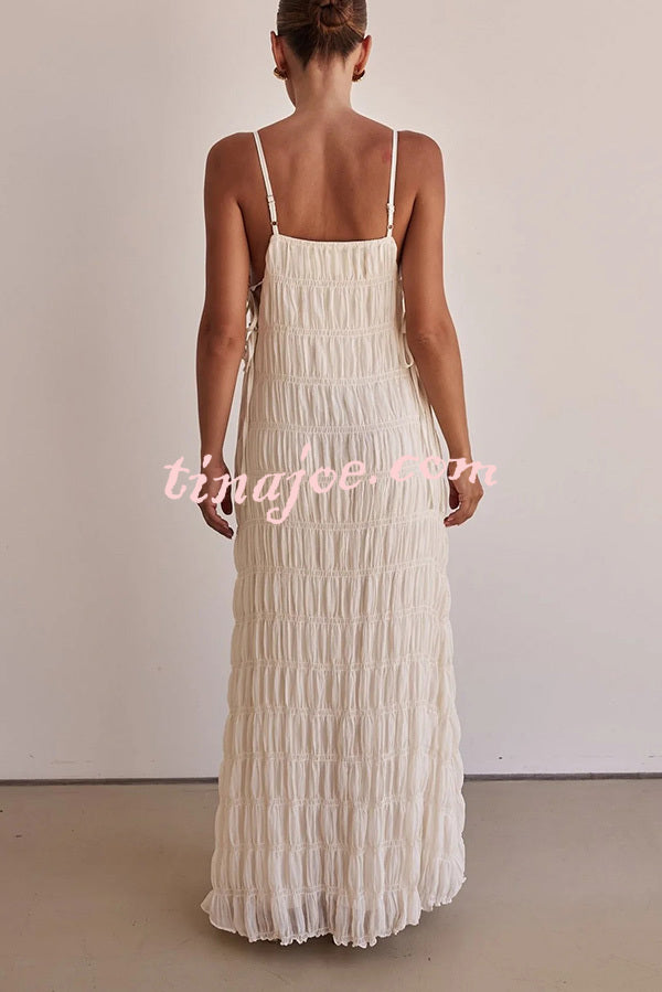 Passion and Romance Pleated Side Tie-up A-line Maxi Dress