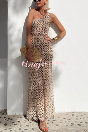 Obsessed with Beauty Crochet Lace One Shoulder Maxi Dress