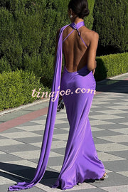 Crush on You Satin One Shoulder Backless Cape Maxi Dress