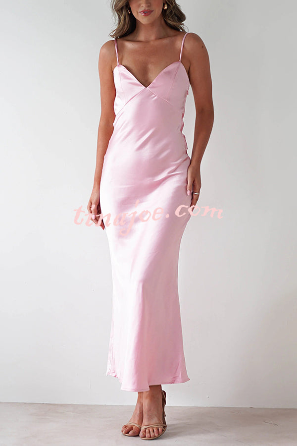 Satin Elegant Sling Backless Lace-Up Midi Dress