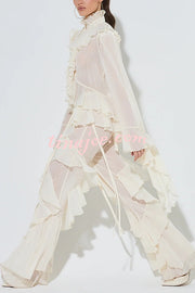 Fashionable Ruffled Elastic Waist Holiday Style Flared Pants