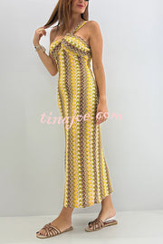 Colorful Zigzag Pattern Lace One-shoulder Slim Vacation Midi Dress