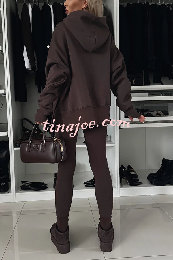 Fashion Loose Casual Hooded Long Sleeve Sweatshirt and Elastic Waist Leggings Set