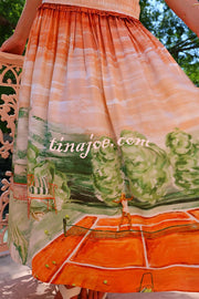 Fairy Tale Town Sunset Unique Print Off Shoulder Smocked Maxi Dress