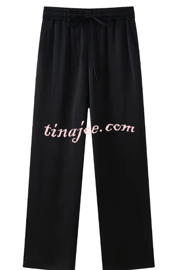 Fashionable Pleated Elastic Waist Tie Casual Pocket Wide-leg Pants