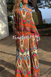 Colorful Day Unique Print Loose Cape and Elastic Waist Pocketed Pants Set