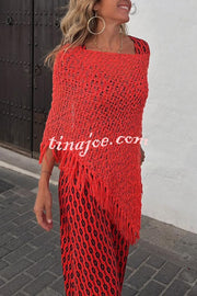 Free Spirit Knit Hollow Out Fringed Loose Shawl