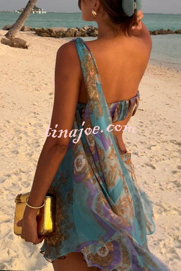 Antari Pleated Tube Top One Shoulder Tie-up Vacation Mini Dress