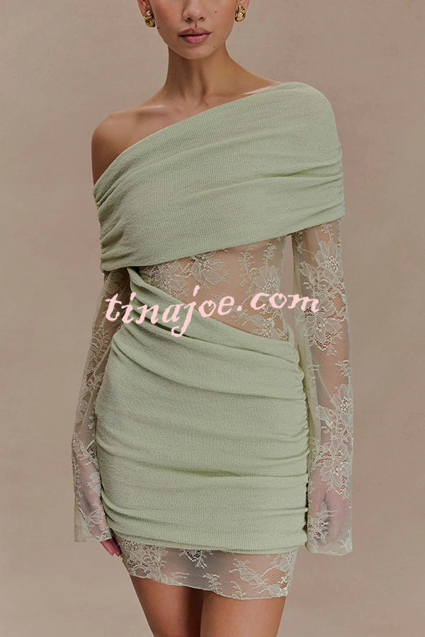 Fashion Lace Panel Long Sleeve Slim Fit Knit Mini Dress