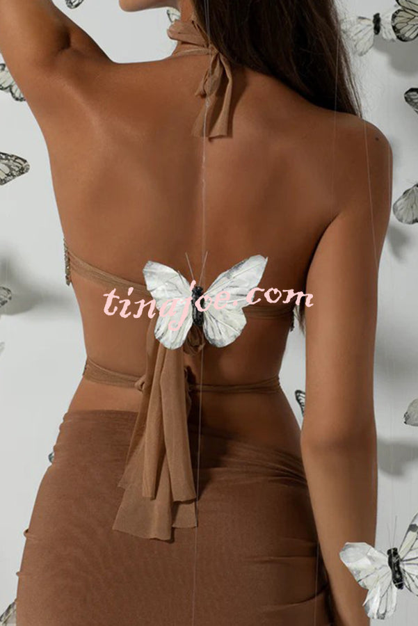 Timeless Beauty Gold Metallic Butterfly Back Lace-up Halter Tank