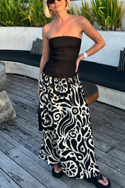 Gina Contrast Color Unique Print Strapless Stretch Maxi Dress