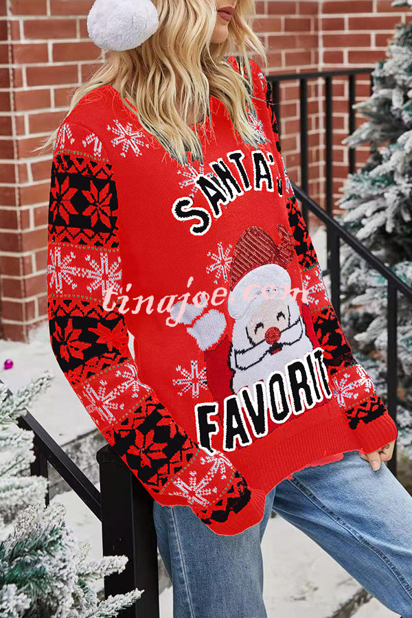 Christmas Print Crew Neck Long Sleeve Sweater