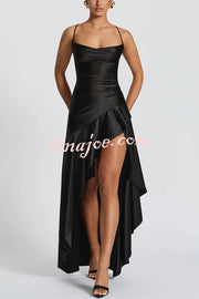 Solid Color Sexy Backless Lace-up Irregular Ruffled Maxi Dress
