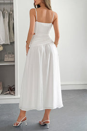 Solid Color V-neck Sleeveless Waist Hollow Out Maxi Dress